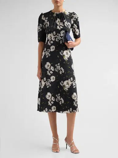 Teri Jon by Rickie Freeman Women's Embellished Floral Cocktail Midi Dress - Black Multi - Size 18 | Thumbnail 2