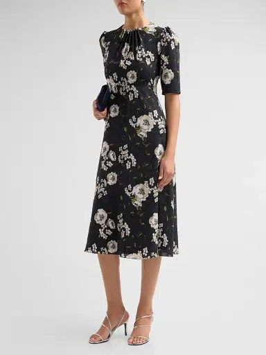 Teri Jon by Rickie Freeman Women's Embellished Floral Cocktail Midi Dress - Black Multi - Size 18 | Thumbnail 4