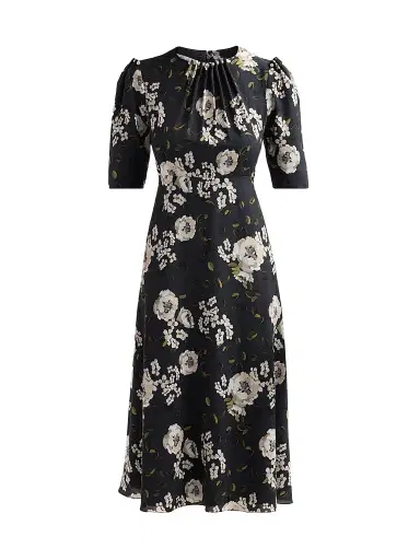 Teri Jon by Rickie Freeman Women's Embellished Floral Cocktail Midi Dress - Black Multi - Size 18 | Thumbnail 1