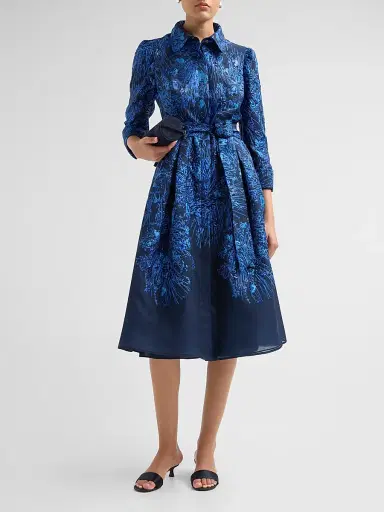 Teri Jon by Rickie Freeman Women's Jacquard Organza Cocktail Shirtdress | Thumbnail 2