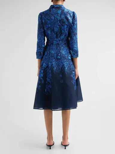 Teri Jon by Rickie Freeman Women's Jacquard Organza Cocktail Shirtdress | Thumbnail 3