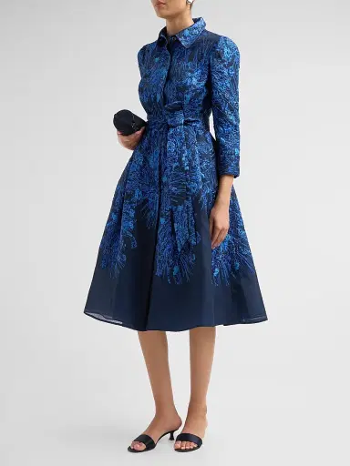 Teri Jon by Rickie Freeman Women's Jacquard Organza Cocktail Shirtdress | Thumbnail 4