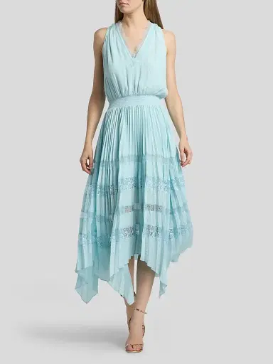 Ramy Brook Women's Roselyn Pleated Lace-Trim Midi Dress - Blue Breeze - Size Large | Thumbnail 2