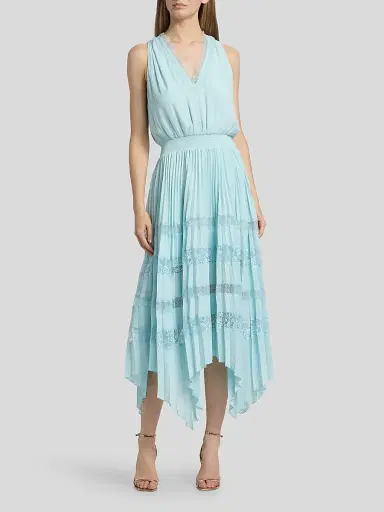 Ramy Brook Women's Roselyn Pleated Lace-Trim Midi Dress - Blue Breeze - Size Large | Thumbnail 3