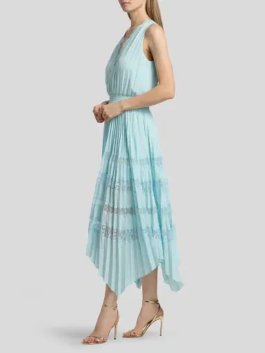 Ramy Brook Women's Roselyn Pleated Lace-Trim Midi Dress - Blue Breeze - Size Large | Thumbnail 4