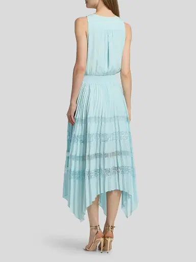 Ramy Brook Women's Roselyn Pleated Lace-Trim Midi Dress - Blue Breeze - Size Large | Thumbnail 5