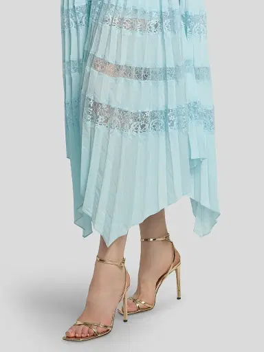 Ramy Brook Women's Roselyn Pleated Lace-Trim Midi Dress - Blue Breeze - Size Large | Thumbnail 6