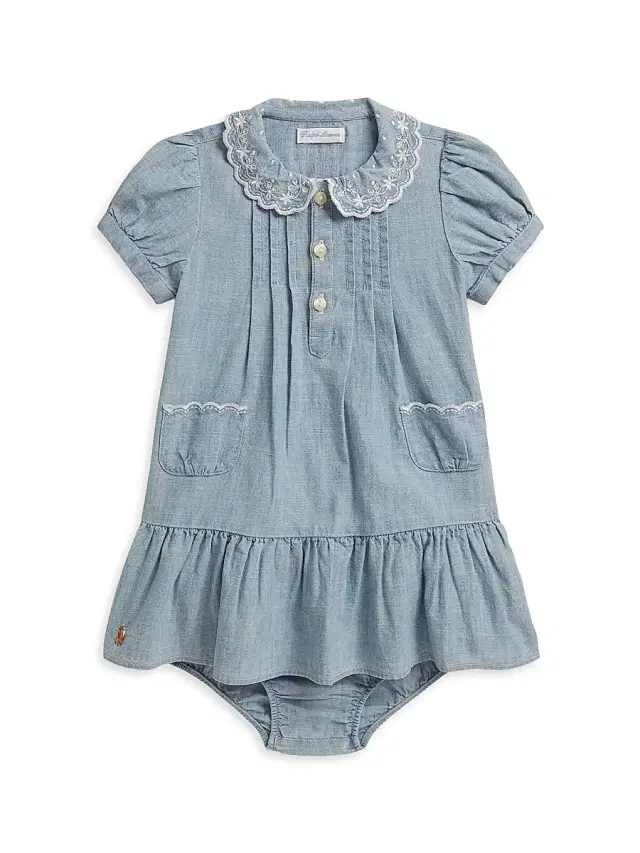 Polo Ralph Lauren Baby Girl's 2-Piece Chambray Dress & Bloomers Set - New Medium Wash 6 Months