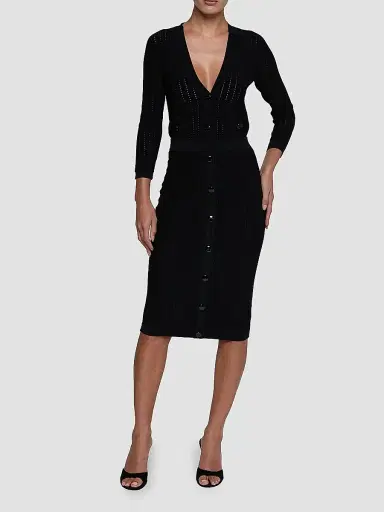 L'AGENCE Women's Melania Pointelle-Knit Midi Skirt - Black | Thumbnail 2 L'AGENCE Women's Melania Pointelle-Knit Midi Skirt - Black | Thumbnail 2