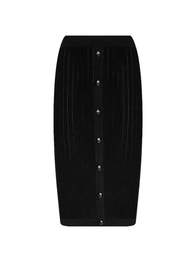 L'AGENCE Women's Melania Pointelle-Knit Midi Skirt - Black