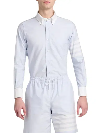 Thom Browne Men's Engineered 4-Bar Straight-Fit Oxford Shirt - Light Blue - Size XXL | Thumbnail 3