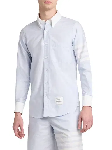 Thom Browne Men's Engineered 4-Bar Straight-Fit Oxford Shirt - Light Blue - Size XXL | Thumbnail 4