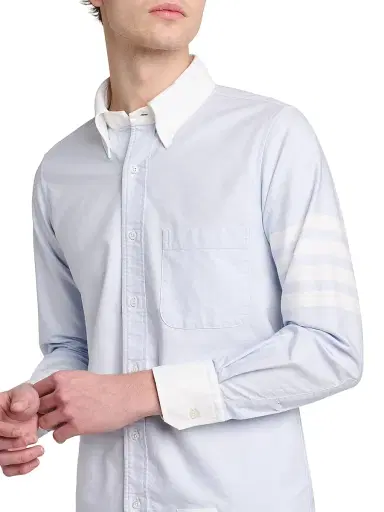 Thom Browne Men's Engineered 4-Bar Straight-Fit Oxford Shirt - Light Blue - Size XXL | Thumbnail 6