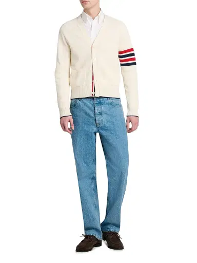 Thom Browne Men's Crossover Tuck Stitch Relaxed-Fit Linen-Cotton Cardigan - White - Size XXL | Thumbnail 2