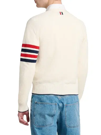 Thom Browne Men's Crossover Tuck Stitch Relaxed-Fit Linen-Cotton Cardigan - White - Size XXL | Thumbnail 5
