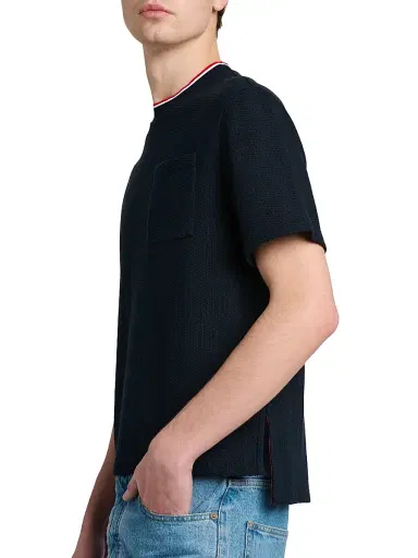 Thom Browne Men's RWB Tipped Crewneck Cotton-Linen T-Shirt | Thumbnail 6 Thom Browne Men's RWB Tipped Crewneck Cotton-Linen T-Shirt | Thumbnail 6