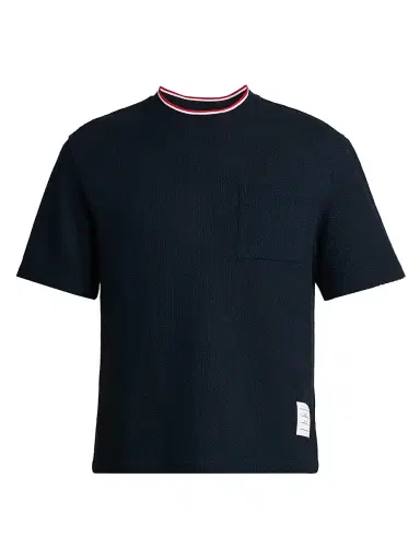 Thom Browne Men's RWB Tipped Crewneck Cotton-Linen T-Shirt | Thumbnail 1 Thom Browne Men's RWB Tipped Crewneck Cotton-Linen T-Shirt | Thumbnail 1