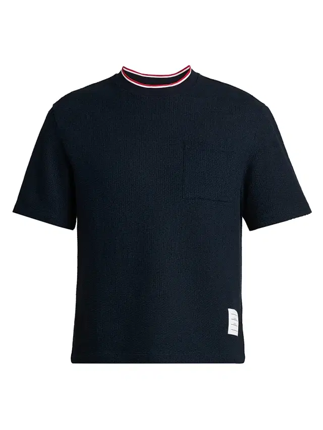 Thom Browne Men's RWB Tipped Crewneck Cotton-Linen T-Shirt - Navy