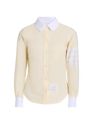 Thom Browne Women's 4-Bar Long-Sleeve Peter Pan Oxford Shirt | Thumbnail 1 Thom Browne Women's 4-Bar Long-Sleeve Peter Pan Oxford Shirt | Thumbnail 1