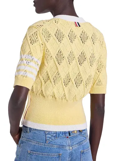 Thom Browne Women's Argyle Pointelle Knit Short-Sleeve Cardigan | Thumbnail 6 Thom Browne Women's Argyle Pointelle Knit Short-Sleeve Cardigan | Thumbnail 6