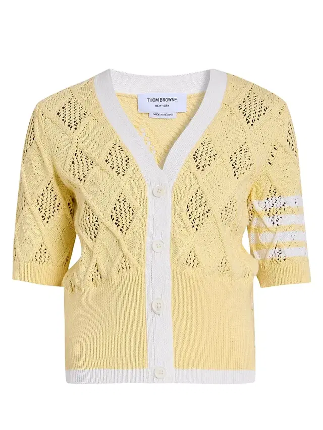 Thom Browne Women's Argyle Pointelle Knit Short-Sleeve Cardigan - Light Yellow