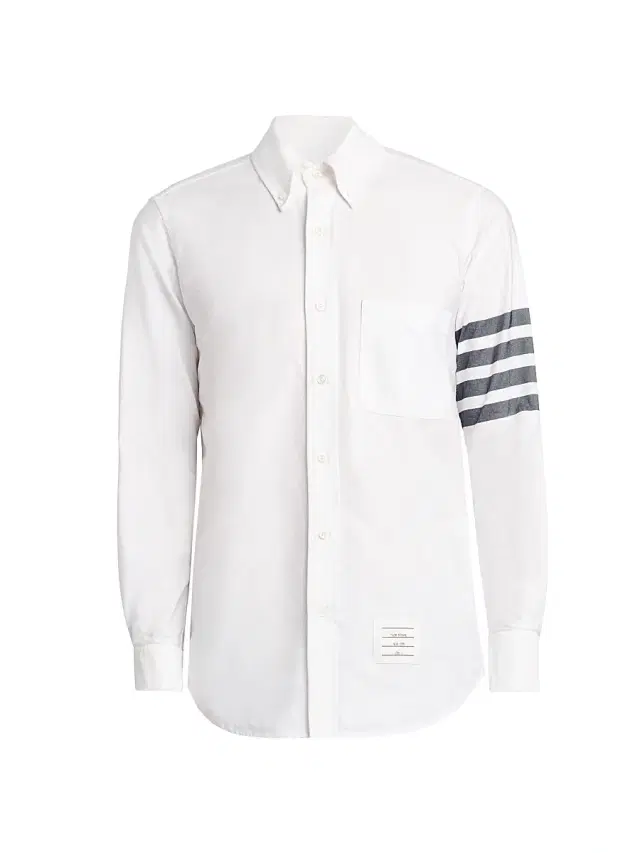 Thom Browne Men's Engineered 4-Bar Straight-Fit Oxford Shirt - White Navy