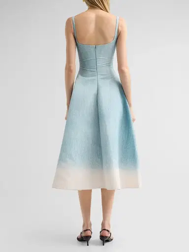 Oscar de la Renta Women's Peony Faille Day Dress - White Blue - Size 12 | Thumbnail 3