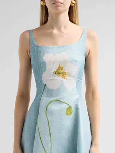 Oscar de la Renta Women's Peony Faille Day Dress - White Blue - Size 12 | Thumbnail 5
