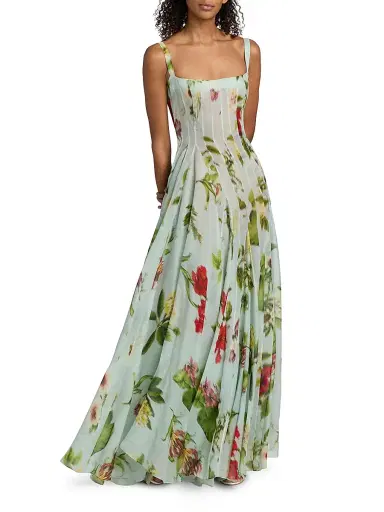 Oscar de la Renta Women's Floral Silk Gazar A-Line Gown | Thumbnail 2