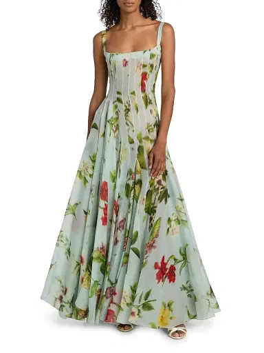 Oscar de la Renta Women's Floral Silk Gazar A-Line Gown | Thumbnail 3
