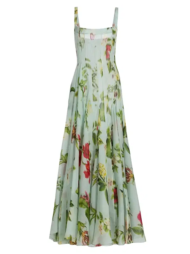 Oscar de la Renta Women's Floral Silk Gazar A-Line Gown - Saltwater Multi