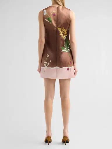Oscar de la Renta Women's Mixed Botanical Border Satin Sleeveless Mini Dress | Thumbnail 3 Oscar de la Renta Women's Mixed Botanical Border Satin Sleeveless Mini Dress | Thumbnail 3