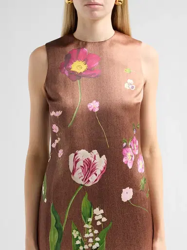 Oscar de la Renta Women's Mixed Botanical Border Satin Sleeveless Mini Dress | Thumbnail 5 Oscar de la Renta Women's Mixed Botanical Border Satin Sleeveless Mini Dress | Thumbnail 5