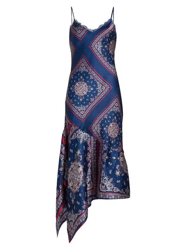 Cami NYC Women's Becky Printed Lace-Trimmed Silk Midi-Dress - Mariners Bandana