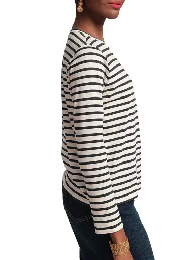 Frances Valentine Women's Striped Cotton Long-Sleeve T-Shirt - Oyster Black - Size XL | Thumbnail 2 Frances Valentine Women's Striped Cotton Long-Sleeve T-Shirt - Oyster Black - Size XL | Thumbnail 2