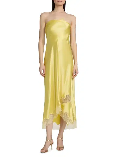 Cami NYC Women's Alexandria Strapless Lace-Trimmed Satin Midi-Dress - Custard | Thumbnail 3