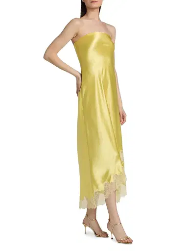 Cami NYC Women's Alexandria Strapless Lace-Trimmed Satin Midi-Dress - Custard | Thumbnail 4