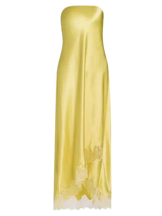 Cami NYC Women's Alexandria Strapless Lace-Trimmed Satin Midi-Dress - Custard
