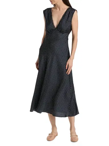 DÔEN Women's Tahlia Polka Dot Silk-Blend Midi-Dress | Thumbnail 2
