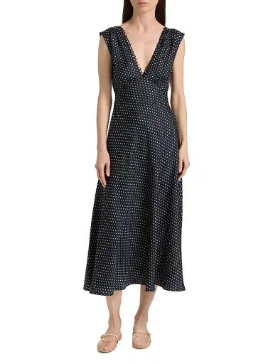 DÔEN Women's Tahlia Polka Dot Silk-Blend Midi-Dress | Thumbnail 3