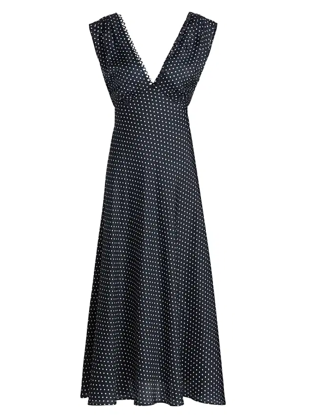 DÔEN Women's Tahlia Polka Dot Silk-Blend Midi-Dress - Hepburn Dot