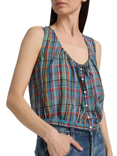 DÔEN Women's Theo Plaid Cotton Sleeveless Top - Alderbrook Plaid | Thumbnail 6 DÔEN Women's Theo Plaid Cotton Sleeveless Top - Alderbrook Plaid | Thumbnail 6