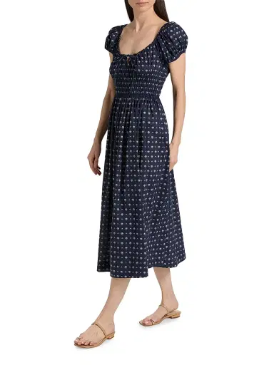 DÔEN Women's Quinn Shell Print Cotton Midi-Dress - Bleu Foulard De La Mer | Thumbnail 2 DÔEN Women's Quinn Shell Print Cotton Midi-Dress - Bleu Foulard De La Mer | Thumbnail 2