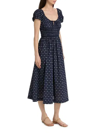 DÔEN Women's Quinn Shell Print Cotton Midi-Dress - Bleu Foulard De La Mer | Thumbnail 4 DÔEN Women's Quinn Shell Print Cotton Midi-Dress - Bleu Foulard De La Mer | Thumbnail 4