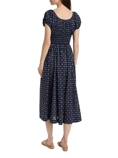 DÔEN Women's Quinn Shell Print Cotton Midi-Dress - Bleu Foulard De La Mer | Thumbnail 5 DÔEN Women's Quinn Shell Print Cotton Midi-Dress - Bleu Foulard De La Mer | Thumbnail 5