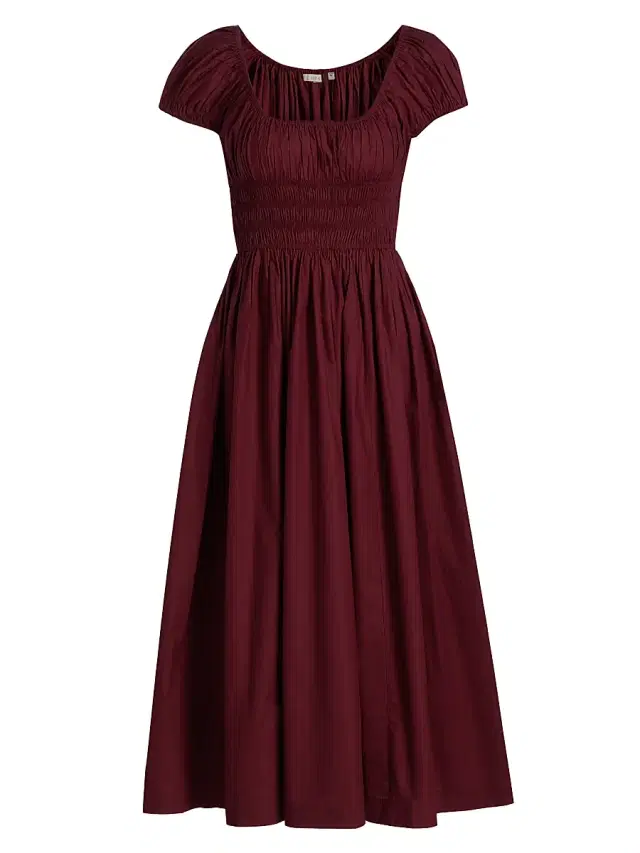 DÔEN Women's Quinley Cotton Smocked Midi-Dress - Deep Ruby