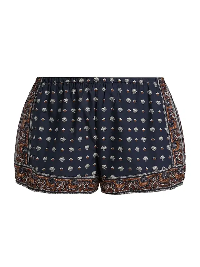 DÔEN Women's Vienna Shell-Print Cotton Shorts - Bleu Foulard De La Mer
