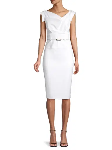 BLACK HALO Women's Jackie Belted Sheath Dress - White - Size 6 | Thumbnail 3