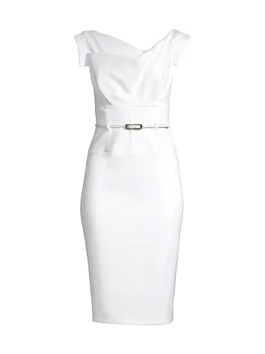 BLACK HALO Women's Jackie Belted Sheath Dress - White - Size 6 | Thumbnail 1