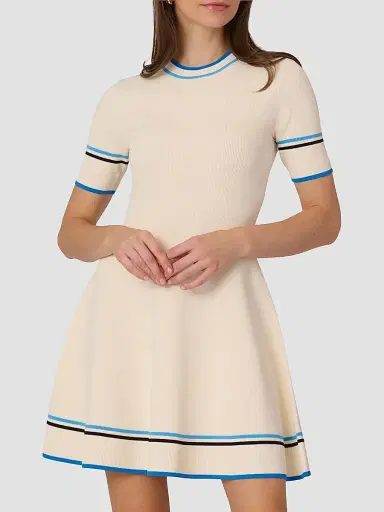 Shoshanna Women's Kate Striped Knitted Mini Dress - Ivory Blue Navy - Size XL | Thumbnail 2
